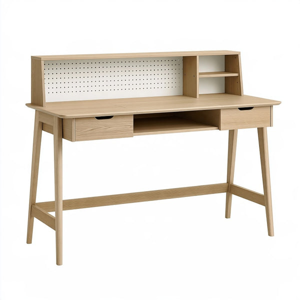 Scrivania 120 x 60 x 105 cm in legno rovere chiaro con cassetti e pannello forato stile nordico