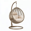 Poltrona sospesa da giardino diametro 105 cm in metallo e rattan marrone con supporto