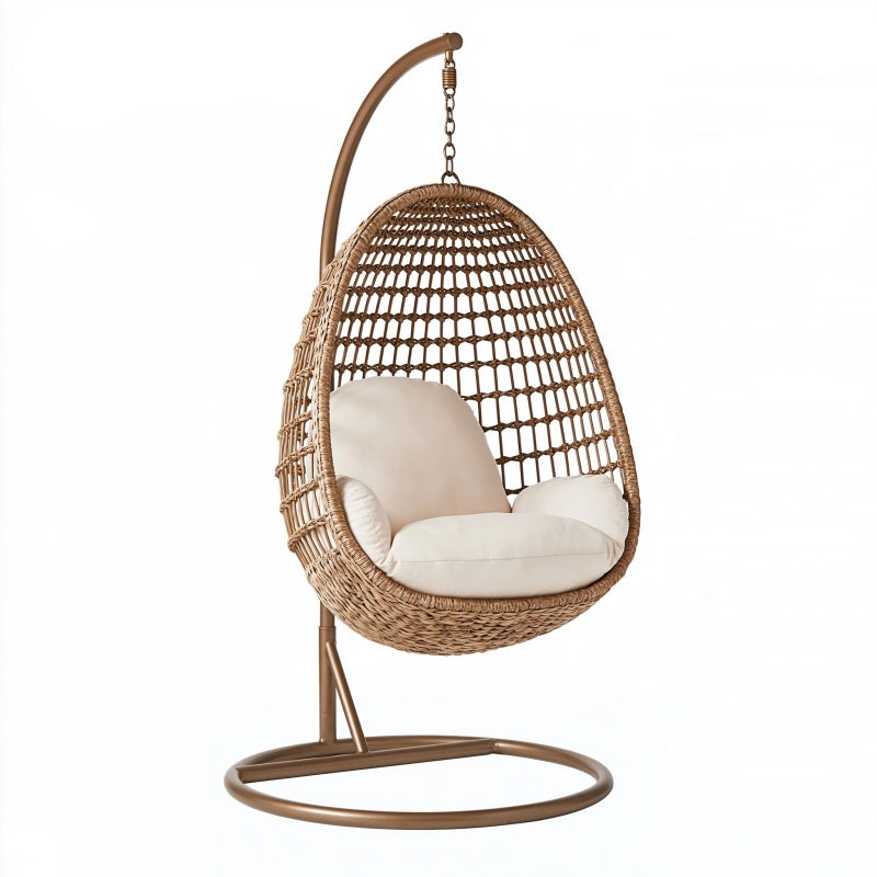 Poltrona sospesa 105 x 105 x 195 cm in rattan marrone con supporto in metallo stile boho da interno