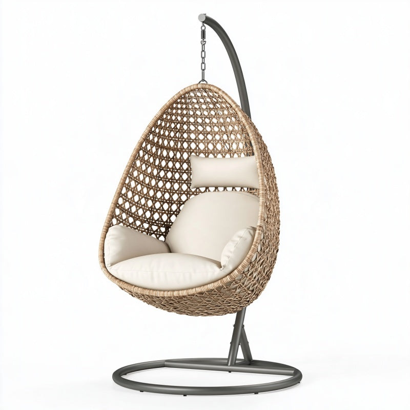 Poltrona sospesa 105 x 105 x 195 cm in rattan beige con struttura in metallo grigio - da giardino
