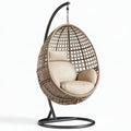 Poltrona sospesa 105 x 105 x 195 cm in rattan beige con struttura in metallo nero - stile boho da esterno