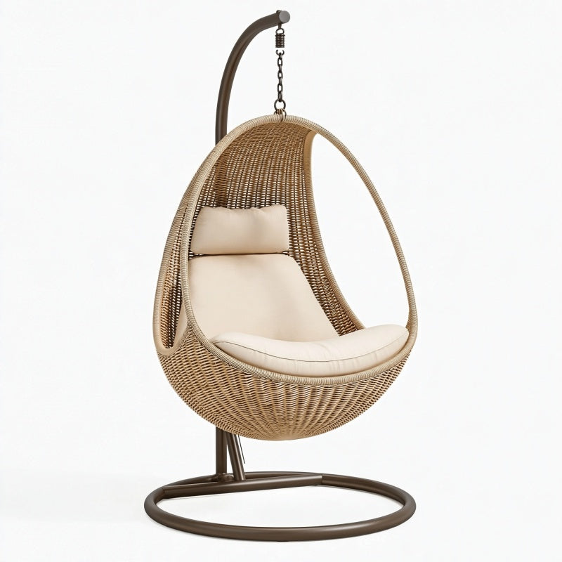Poltrona sospesa 105 x 105 x 195 cm in fibra intrecciata beige con supporto in metallo per relax