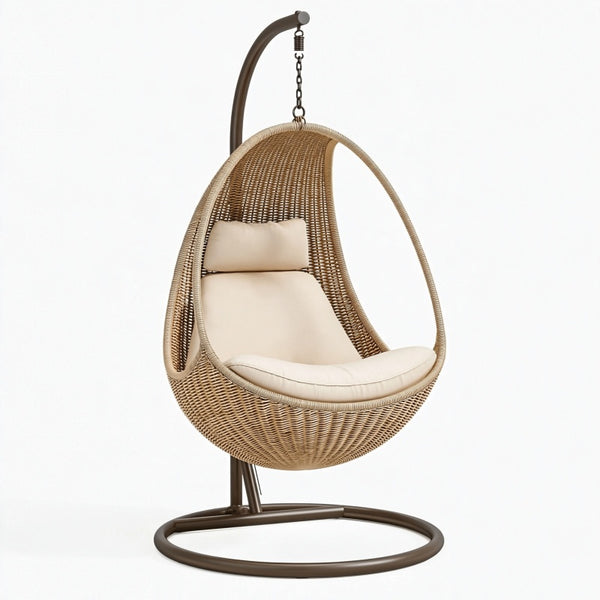 Poltrona sospesa 105 x 105 x 195 cm in fibra intrecciata beige con supporto in metallo per relax