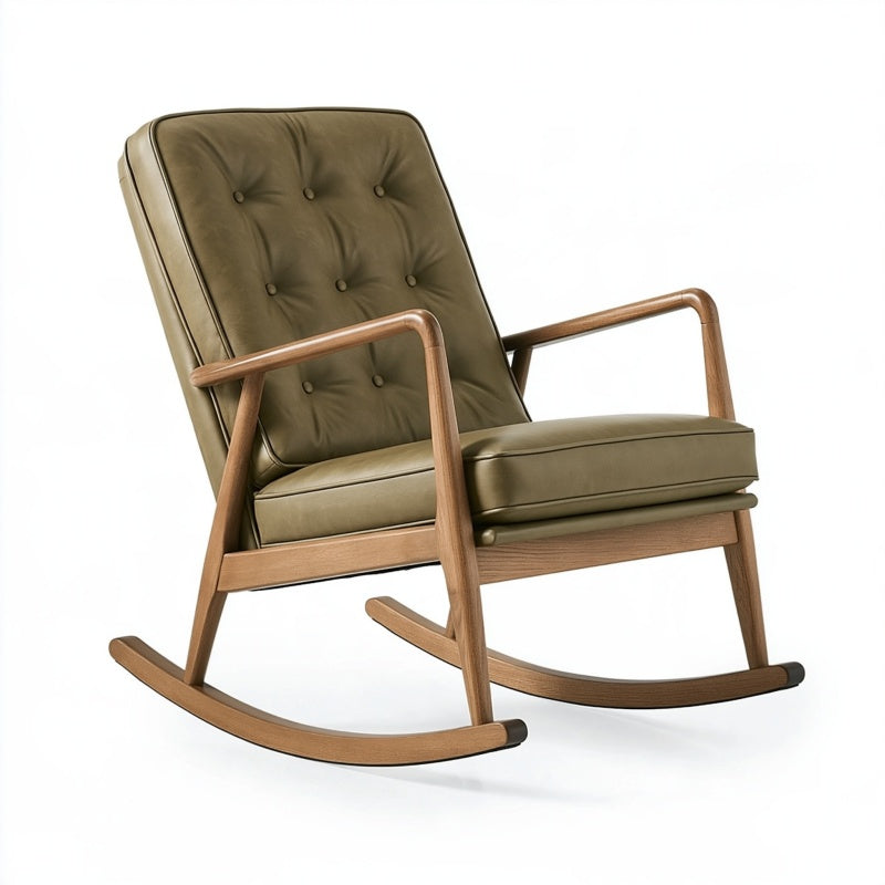 Sedia a dondolo 68 x 90 x 98 cm in legno con rivestimento verde oliva stile moderno