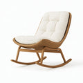 Sedia a dondolo 100 x 75 x 95 cm in legno e rattan naturale con imbottitura crema stile bohémien