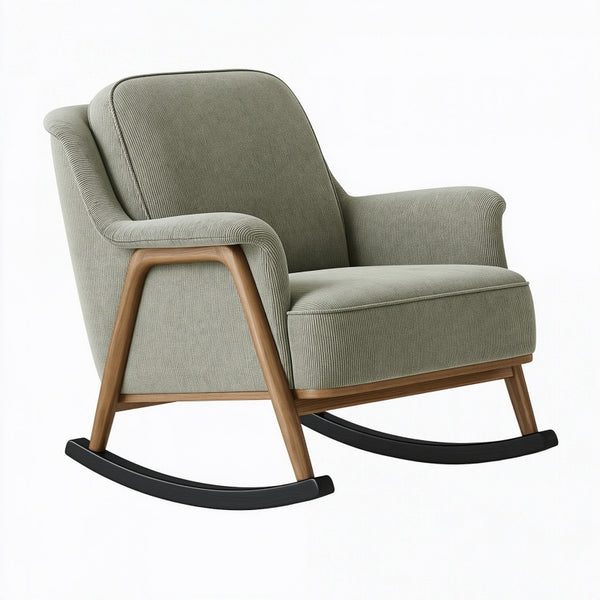 Sedia a dondolo 95 x 75 x 100 cm in tessuto verde con struttura in legno