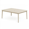Tavolo da giardino 140x80x74 cm in alluminio beige con piano a doghe stile moderno