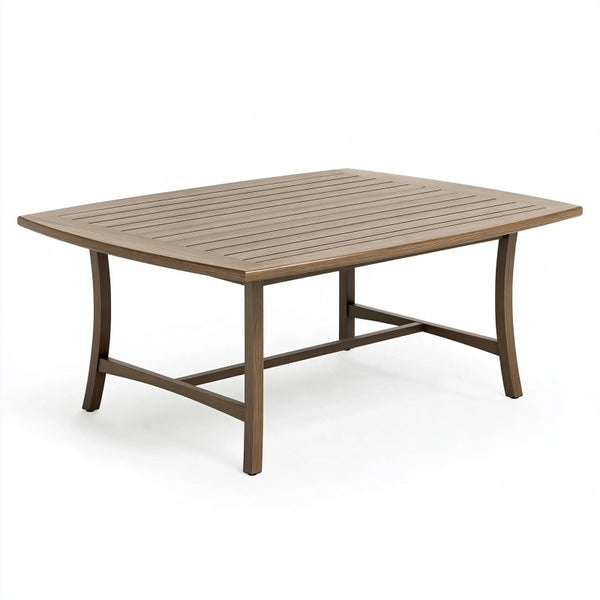 Tavolo da giardino 180 x 90 cm in alluminio marrone effetto legno - rettangolare a doghe