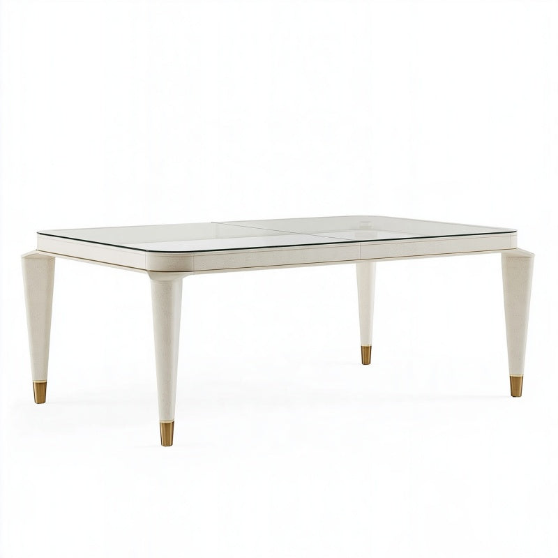 Tavolo da pranzo 180 x 100 x 76 cm in vetro e legno bianco stile classico