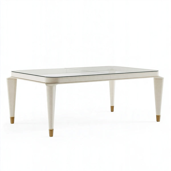 Tavolo da pranzo 180 x 100 x 76 cm in vetro e legno bianco stile classico