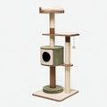 Albero tiragraffi per gatti 50 x 50 x 150 cm in legno beige e verde salvia con sisal e cuccia