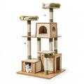 Albero tiragraffi per gatti 80 x 60 x 170 cm in legno naturale verde e bianco con rifugi e piattaforme