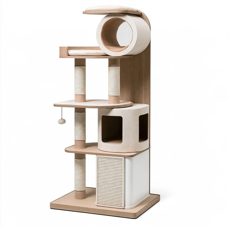 Albero tiragraffi per gatti 60 x 50 x 150 cm in legno beige con sisal - struttura multifunzione