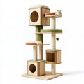 Albero tiragraffi per gatti 90 x 60 x 170 cm in legno beige verde con colonne in sisal e cucce