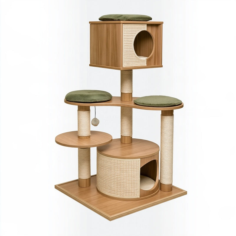Albero tiragraffi per gatti 60 x 50 x 145 cm in legno marrone con sisal e cuccia