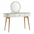 Toeletta con specchio 120x45x140 cm in legno avorio e naturale stile moderno con cassetto