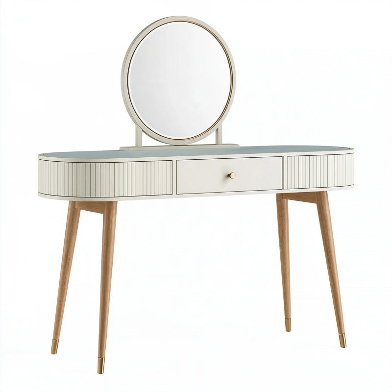 Toeletta con specchio 120x45x140 cm in legno avorio e naturale stile moderno con cassetto