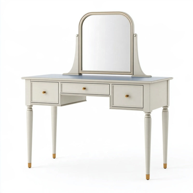 Toeletta 120 x 50 x 145 cm in legno bianco con specchio e 3 cassetti stile classico