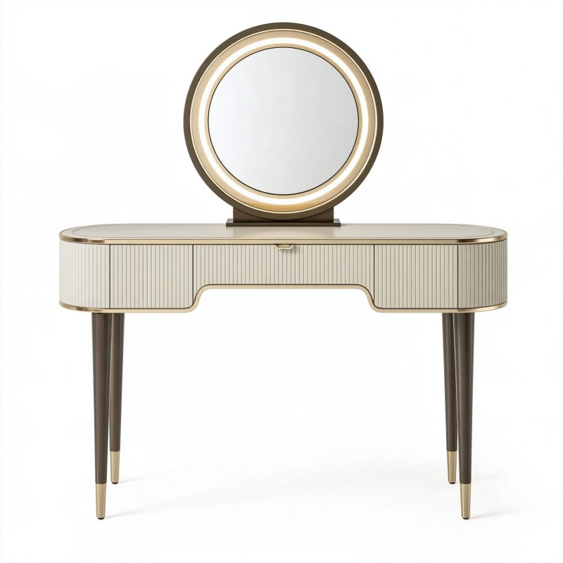 Toeletta con specchio 120 x 45 x 145 cm in legno ingegnerizzato crema e oro stile moderno