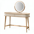 Toeletta 100 x 40 x 140 cm in legno beige e oro con specchio stile moderno